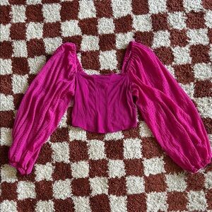 Urban Outfitters Pink Puff Sleeve Crop Blouse